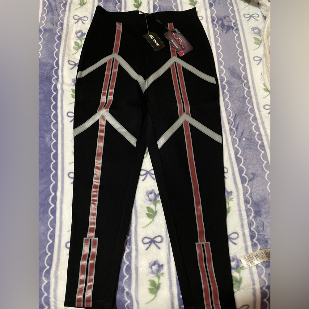 Her Universe Black Leggings with Red and Silver Stripe Detail